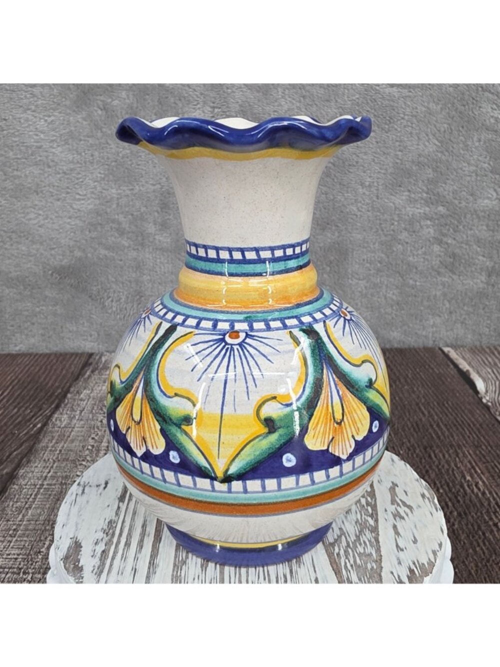 Italian Artisan Hand Painted Vase Folk Art Vintage Colorful Floral Marked Signed - Picture 7 of 10